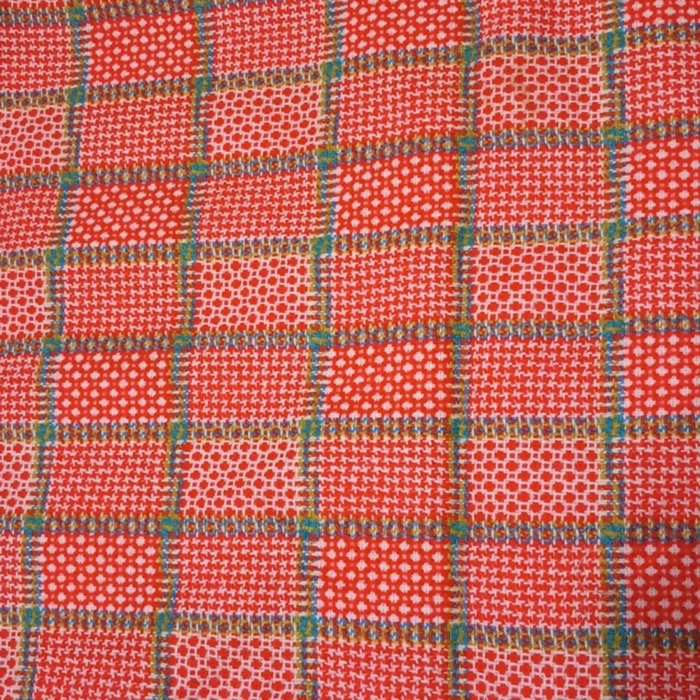 VTG 1.5yd Fabric Mod Picnic Kitsch Herringbone Dots